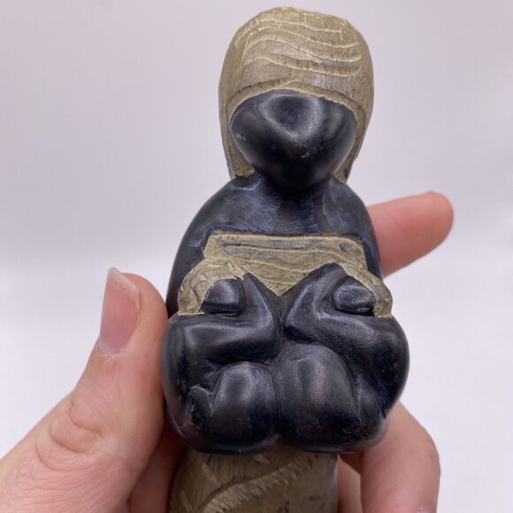 VINTAGE African Shona Stone Sculpture Zimbabwe Woman Holding Twins Child - Picture 10 of 10